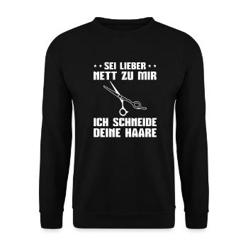 Friseursalon Schere Frisör Haarstylist Friseur - Unisex Pullover - Schwarz - Vorne - Alina (178cm) & Michal (187cm)