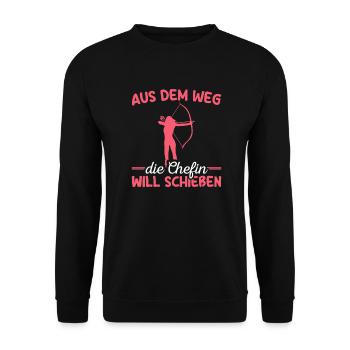 Schützin Bogensport Schützenverein Bogenschießen - Unisex Pullover - Schwarz - Vorne - Alina (178cm) & Michal (187cm)