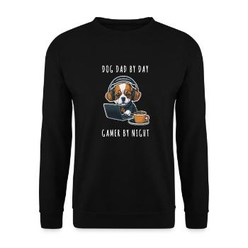 dog dad by day gamer by night - Unisex Sweatshirt - black - Front - Alina (178cm) & Michal (187cm)