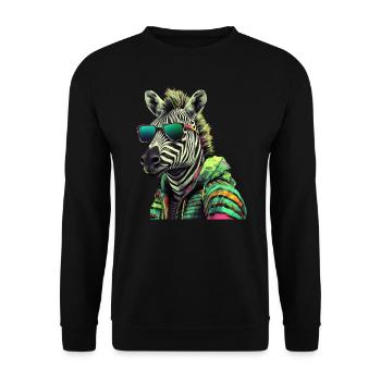 Zebra mit Sonnenbrille Bunt Coole Zebras Afrika - Unisex Pullover - Schwarz - Vorne - Alina (178cm) & Michal (187cm)