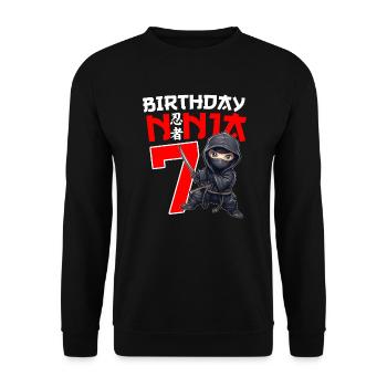 Kids Birthday Ninja Shirt - 7 Year Old Ninja Birth - Unisex Pullover - Schwarz - Vorne - Alina (178cm) & Michal (187cm)