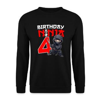 Kids Birthday Ninja Shirt - 4 Year Old Ninja Birth - Unisex Pullover - Schwarz - Vorne - Alina (178cm) & Michal (187cm)