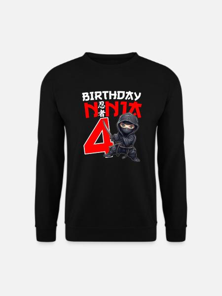 Kids Birthday Ninja Shirt - 4 Year Old Ninja Birth - Unisex Sweatshirt - black