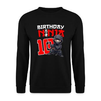Kids Birthday Ninja Shirt -10 Year Old Ninja Birth - Unisex Pullover - Schwarz - Vorne - Alina (178cm) & Michal (187cm)