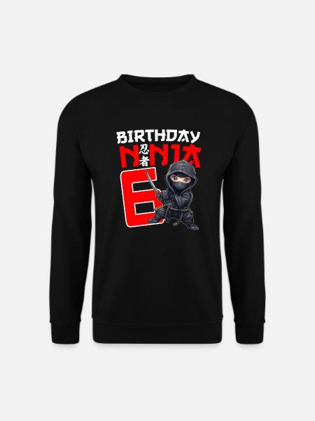 Kids Birthday Ninja Shirt - 6 Year Old Ninja Birth - Unisex Sweatshirt - black