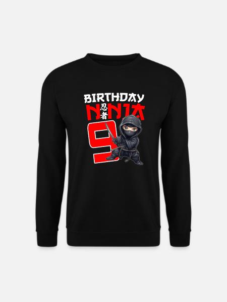 Kids Birthday Ninja Shirt - 9 Year Old Ninja Birth - Unisex Sweatshirt - black