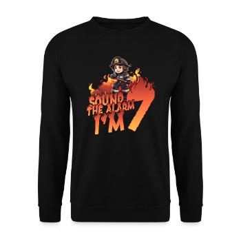 Kids Firefighter 7 Year Old Birthday Boy Theme - Unisex Sweatshirt - black - Front - Alina (178cm) & Michal (187cm)