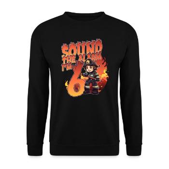 Kids Firefighter 6 Year Old Birthday Boy Theme - Unisex Sweatshirt - black - Front - Alina (178cm) & Michal (187cm)