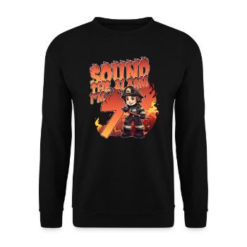 Kids Firefighter 7 Year Old Birthday Boy Theme - Unisex Sweatshirt - black - Front - Alina (178cm) & Michal (187cm)
