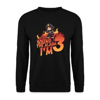 Thème garçon d’anniversaire de pompier pour enfants de 3 ans - Sweat-shirt Unisexe - noir - Devant - Alina (178cm) & Michal (187cm)