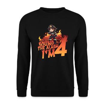Thème de garçon d’anniversaire de pompier pour enfants de 4 ans - Sweat-shirt Unisexe - noir - Devant - Alina (178cm) & Michal (187cm)