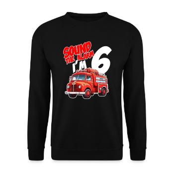 Kids Fire Truck 6 Year Old Firefighter Birthday - Unisex Pullover - Schwarz - Vorne - Alina (178cm) & Michal (187cm)