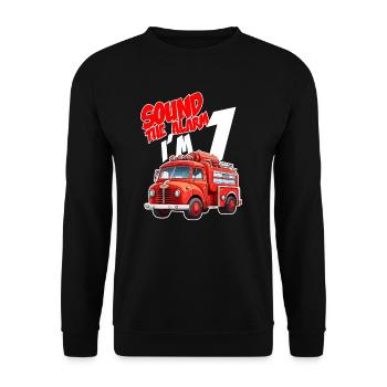 Kids Fire Truck 1 Year Old Firefighter Birthday - Unisex Pullover - Schwarz - Vorne - Alina (178cm) & Michal (187cm)