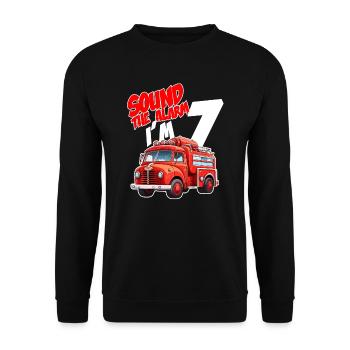 Kids Fire Truck 7 Year Old Firefighter Birthday - Unisex Pullover - Schwarz - Vorne - Alina (178cm) & Michal (187cm)