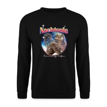 Nachteule - Powered by Coffee - Unisex Pullover - Schwarz - Vorne - Alina (178cm) & Michal (187cm)