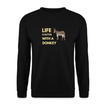 life is better with a donkey - Unisex Sweatshirt - black - Front - Alina (178cm) & Michal (187cm)