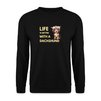 life is better with a dachshund - Unisex Sweatshirt - black - Front - Alina (178cm) & Michal (187cm)