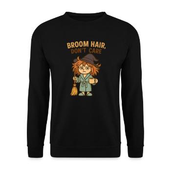 Funny Witch – Broom Hair Don't Care Design - Unisex Sweatshirt - black - Front - Alina (178cm) & Michal (187cm)