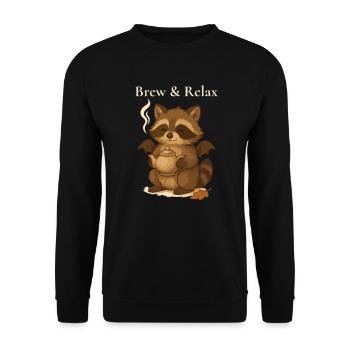 Süßer Waschbär mit Teekanne Halloween Motiv 🍵 - Unisex Pullover - Schwarz - Vorne - Alina (178cm) & Michal (187cm)