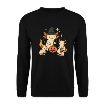 Halloween Axolotl Familie mit Kürbis - Unisex Pullover - Schwarz - Vorne - Alina (178cm) & Michal (187cm)