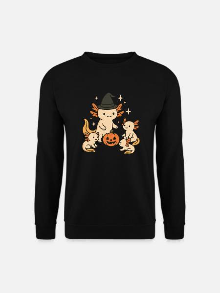 Halloween Axolotl Familie mit Kürbis - Unisex Pullover - Schwarz