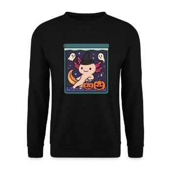 Süßes Halloween Axolotl mit Hexenhut - Unisex Pullover - Schwarz - Vorne - Alina (178cm) & Michal (187cm)