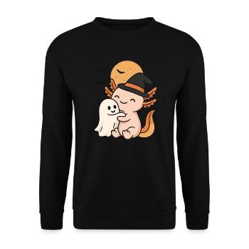 Axolotl umarmt Geist Halloween - Unisex Pullover - Schwarz - Vorne - Alina (178cm) & Michal (187cm)