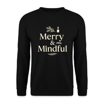 Achtsam und Fröhlich Weihnachten - Unisex Pullover - Schwarz - Vorne - Alina (178cm) & Michal (187cm)
