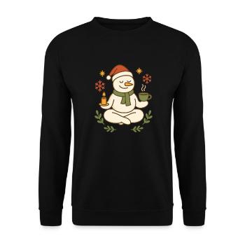 Schneemann Meditation Tee Weihnachten - Unisex Pullover - Schwarz - Vorne - Alina (178cm) & Michal (187cm)