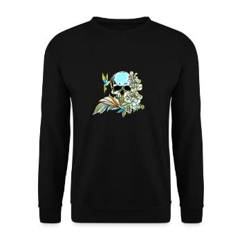 Totenkopf mit Blumen bunt Geschenk - Unisex Pullover - Schwarz - Vorne - Alina (178cm) & Michal (187cm)