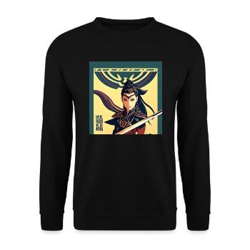 Japanische Kämpferin - Unisex Pullover - Schwarz - Vorne - Alina (178cm) & Michal (187cm)