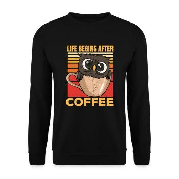Cute Owl Coffee Lover Life Is Better After Coffee - Unisex Sweatshirt - black - Front - Alina (178cm) & Michal (187cm)