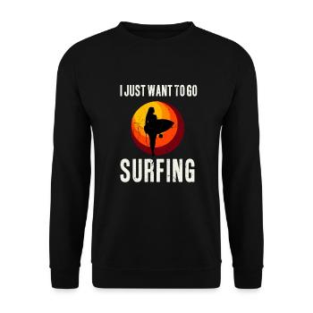 Ich möchte nur surfen gehen Retro Beach Vintage Surfer - Unisex Pullover - Schwarz - Vorne - Alina (178cm) & Michal (187cm)