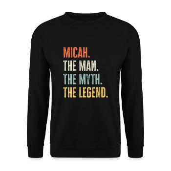 Micha, Mann Mythos Legende, lustiger bester Name Micah - Unisex Pullover - Schwarz - Vorne - Alina (178cm) & Michal (187cm)