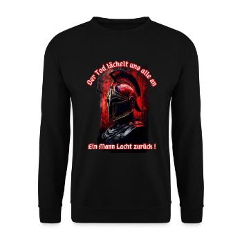 Death smiles at us all, one man Laughs back! - Unisex Sweatshirt - black - Front - Alina (178cm) & Michal (187cm)