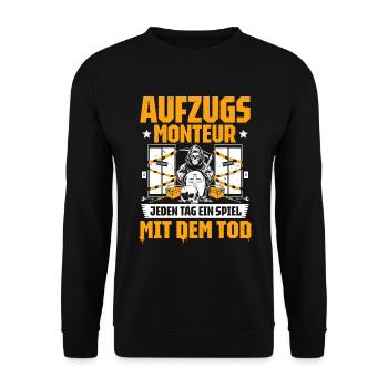Aufzugsmonteur Aufzugsmechaniker Elevator Mechanic - Unisex Pullover - Schwarz - Vorne - Alina (178cm) & Michal (187cm)