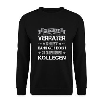 Abschiedsgeschenk Jobwechsel Offizielles Verräter - Unisex Pullover - Schwarz - Vorne - Alina (178cm) & Michal (187cm)