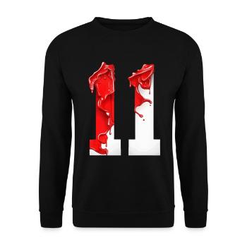 NON. 11 NUMÉRO 11 ROUGE BLANC 11E ANNIVERSAIRE - Sweat-shirt Unisexe - noir - Devant - Alina (178cm) & Michal (187cm)