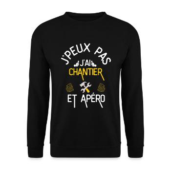 J Peux Pas J Ai Chantier et Apéro - Sweat-shirt Unisexe - noir - Devant - Alina (178cm) & Michal (187cm)