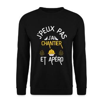 J Peux Pas J Ai Chantier et Apéro - Sweat-shirt Unisexe - noir - Devant - Alina (178cm) & Michal (187cm)