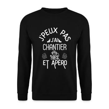 J Peux Pas J Ai Chantier et Apéro - Sweat-shirt Unisexe - noir - Devant - Alina (178cm) & Michal (187cm)