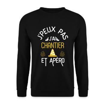 J Peux Pas J Ai Chantier et Apéro - Sweat-shirt Unisexe - noir - Devant - Alina (178cm) & Michal (187cm)