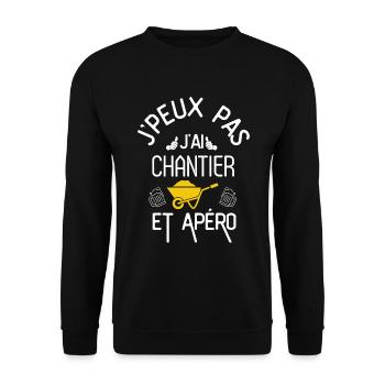 J Peux Pas J Ai Chantier et Apéro - Sweat-shirt Unisexe - noir - Devant - Alina (178cm) & Michal (187cm)