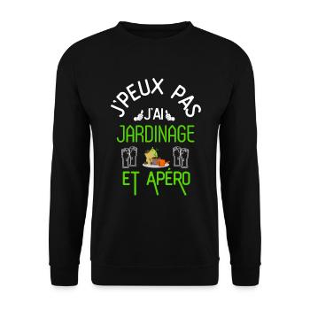 J Peux Pas J Ai Jardinage et Apéro - Sweat-shirt Unisexe - noir - Devant - Alina (178cm) & Michal (187cm)