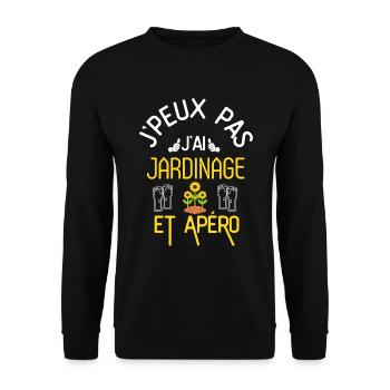 J Peux Pas J Ai Jardinage et Apéro - Sweat-shirt Unisexe - noir - Devant - Alina (178cm) & Michal (187cm)