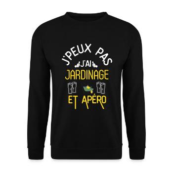 J Peux Pas J Ai Jardinage et Apéro - Sweat-shirt Unisexe - noir - Devant - Alina (178cm) & Michal (187cm)