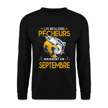 pêcheur Anniversaire Septembre cadeau pêche - Sweat-shirt Unisexe - noir - Devant - Alina (178cm) & Michal (187cm)