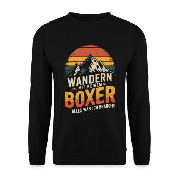Wandern mit meinem deutschen Boxer - Unisex Pullover - Schwarz - Vorne - Alina (178cm) & Michal (187cm)