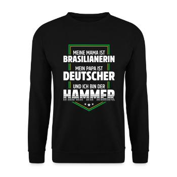 MAMA BRASILIANERIN | PAPA DEUTSCHER | HAMMER - Unisex Pullover - Schwarz - Vorne - Alina (178cm) & Michal (187cm)
