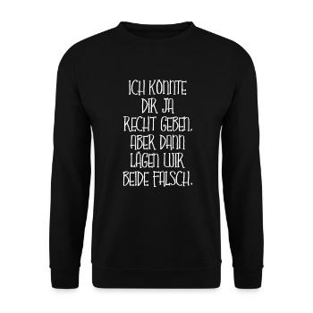 Recht Geben Zustimmen Wissen Alleswisser Geschenk - Unisex Pullover - Schwarz - Vorne - Alina (178cm) & Michal (187cm)